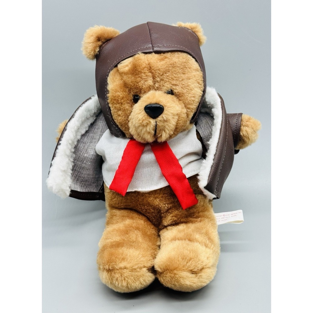 GiftCo Aviator Teddy Bear Faux Leather Helmet Jacket Plush Stuffed‎ Animal 10"